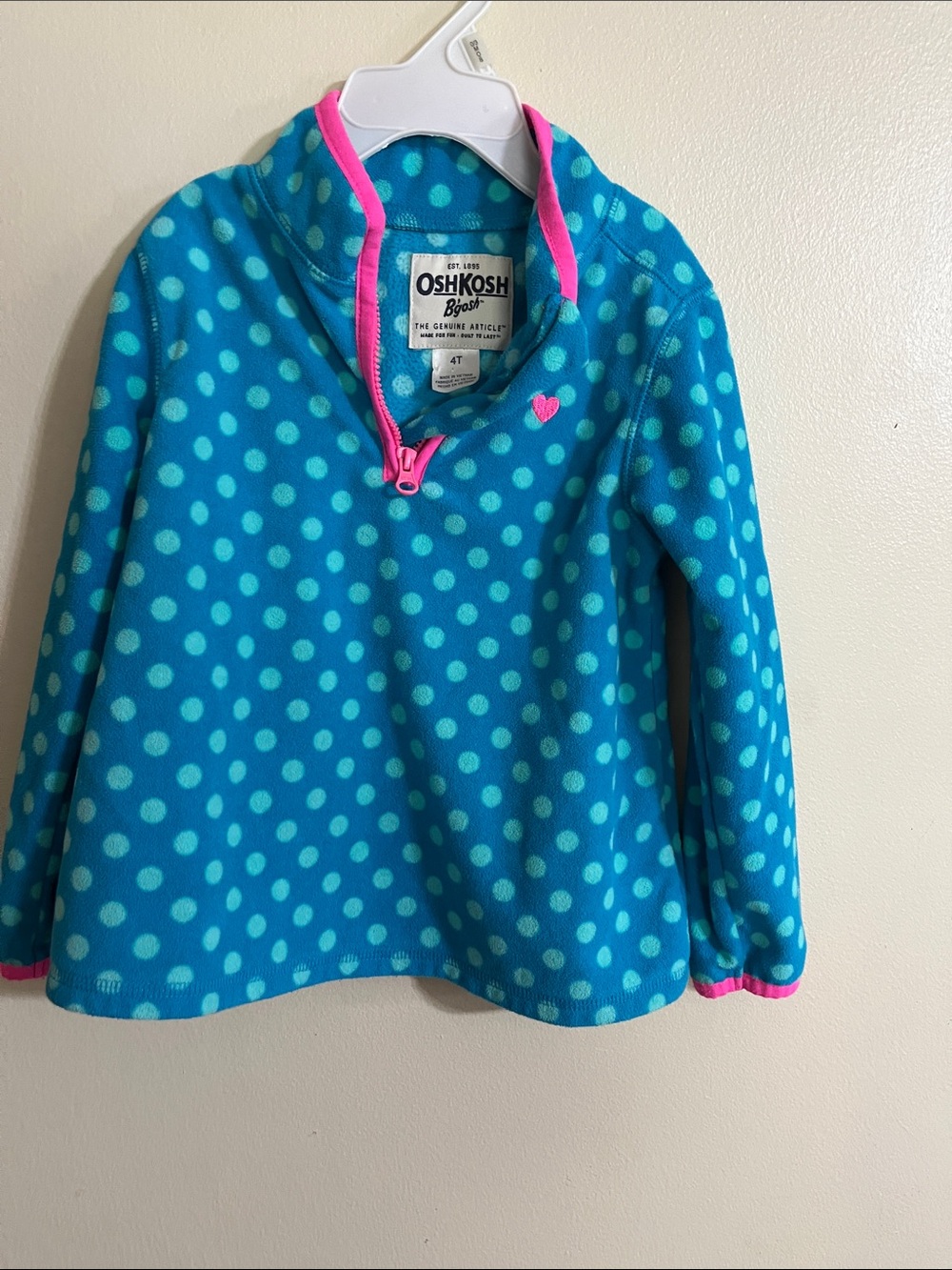 OshKosh Girls 4t Polka Dot Fleece Pullover with Pink Trim